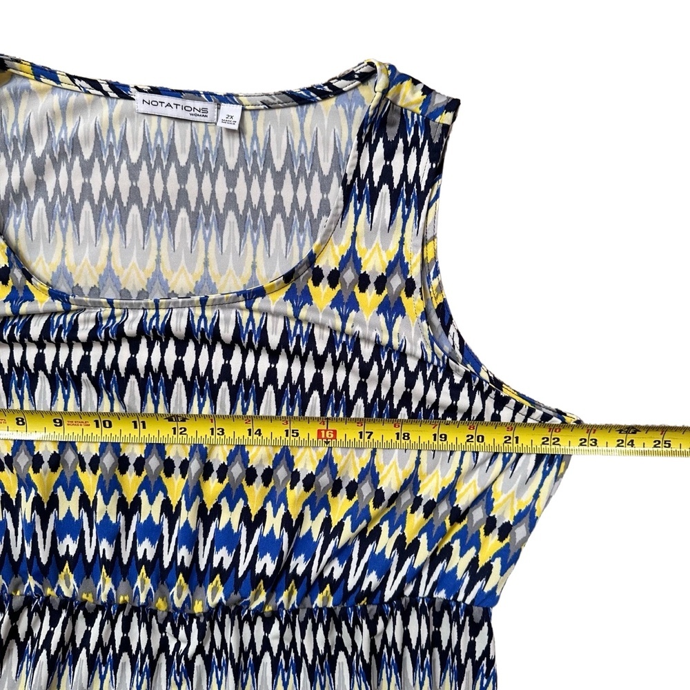 Boho High-Low Blue Yellow Geometric Print Sleeveless Casual Dress 2X Plus Size‎ - Picture 6 of 10